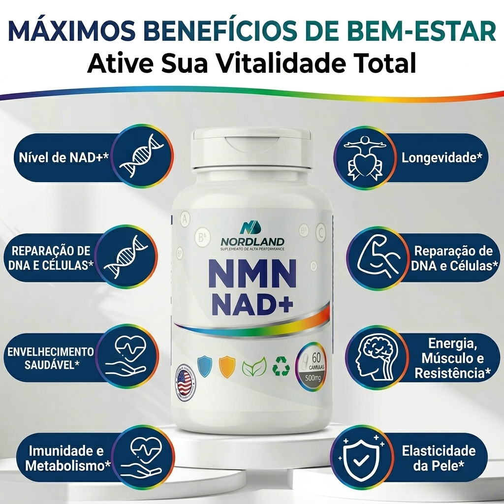 MNM NAD+ Nordland 500mg 60 Cápsulas Anti-AGE Longevidade