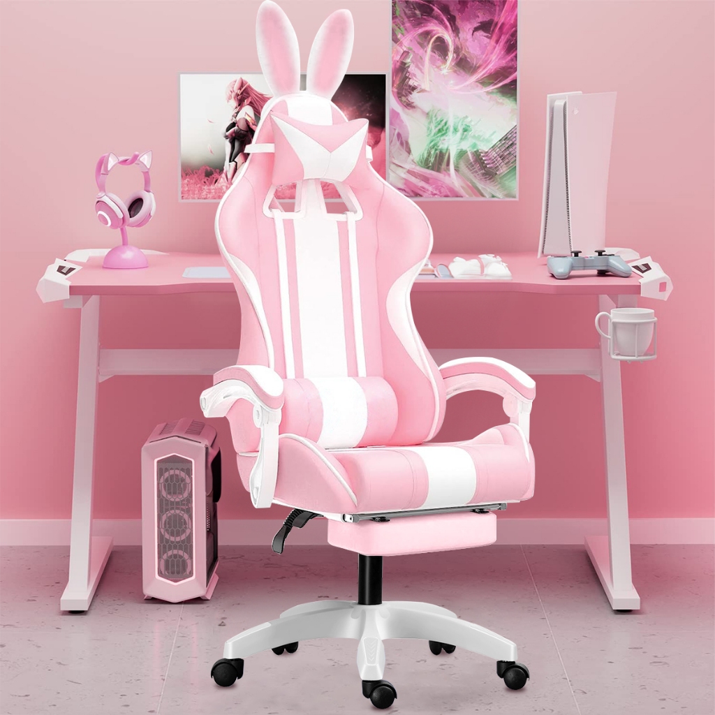 Cadeira Gamer Reclinável Ergonômica Base Giratória Cadeira Gamer Reclinável Ergonômica Base Giratória cor ：Rosa · foto 2