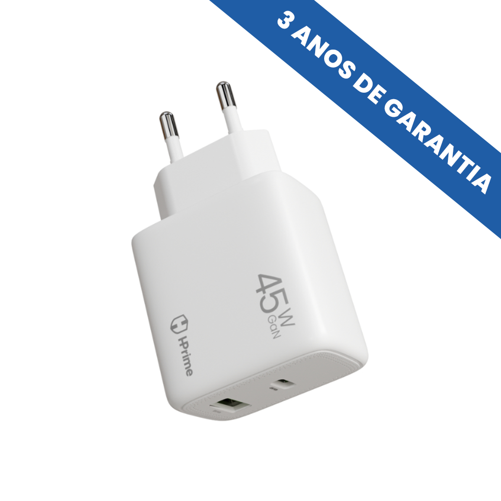 Carregador 2 Portas USB-C + USB-A Turbo 45W GaN Compatível Samsung Galaxy S23 S2