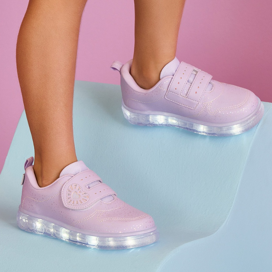 Tênis de Led Infantil Menina com Coração Holográfico Pampili em Oferta na Shopee
