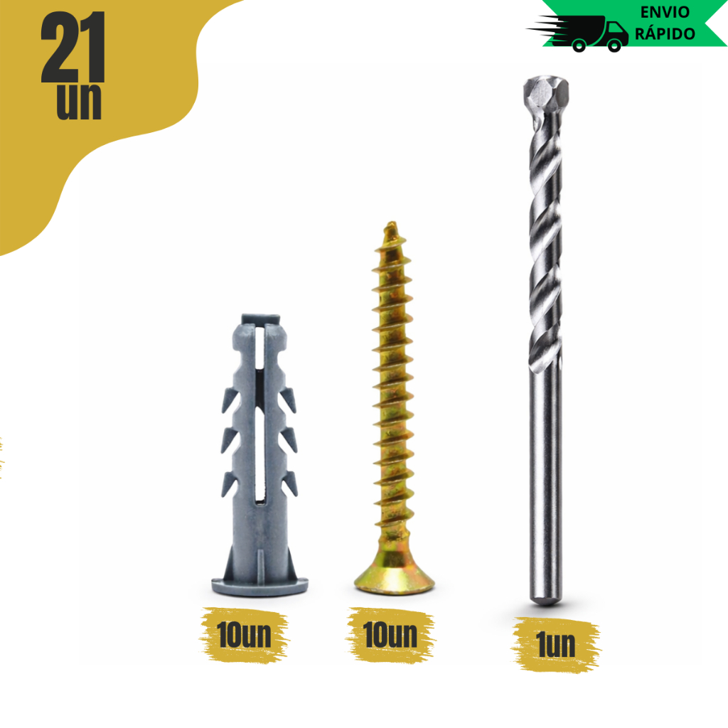 Kit Fixação Básico 10 Buchas Com Anel 6mm 10 Parafusos Philipis E 1 Broca Instalações Para Móveis
