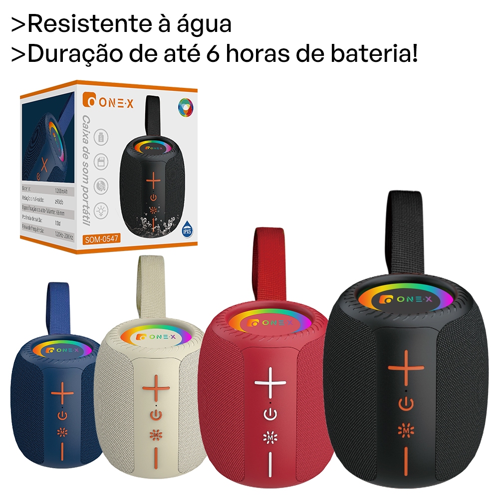 ONEX Caixa de Som Portátil  Bluetooth Resistente à Água IPX6 Luz RGB Bateria 6h Impermeável sem fio,10W