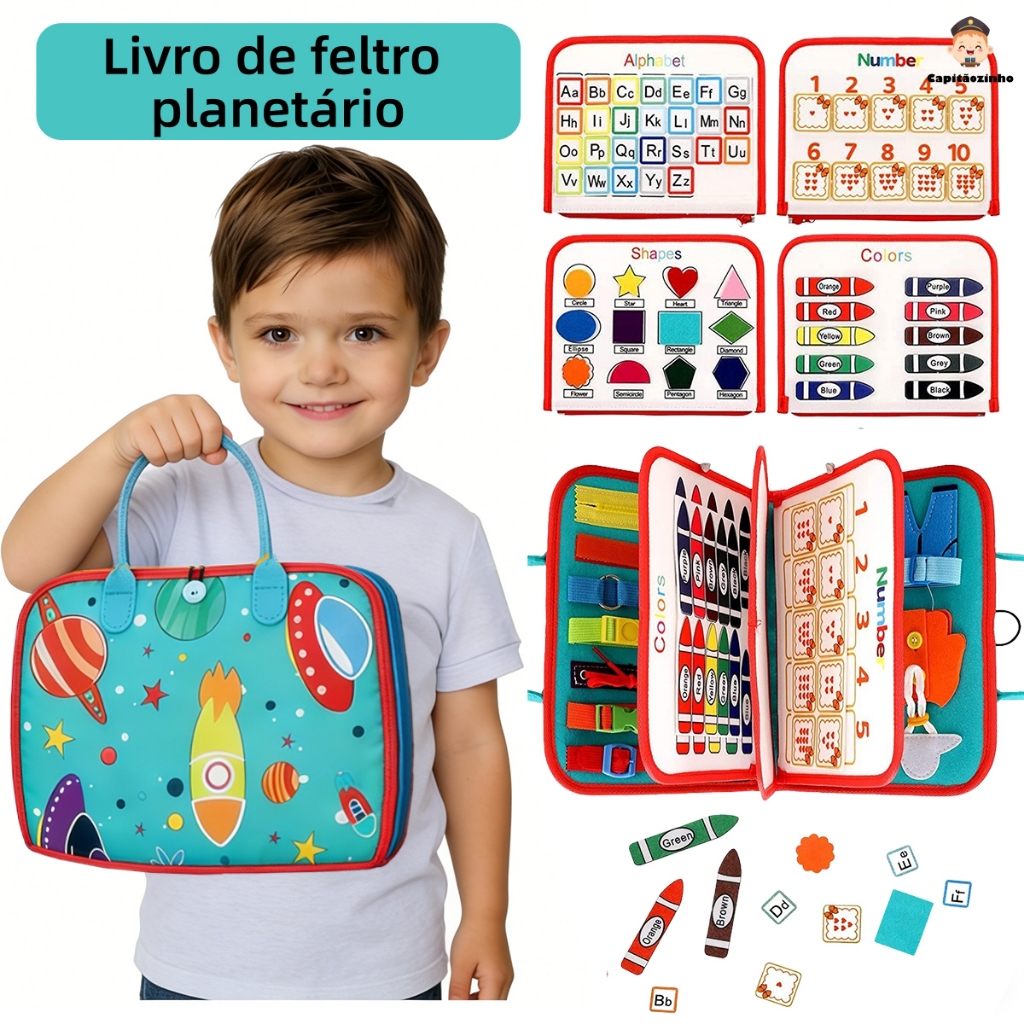 Montessori livros silenciosos para crianças, Soft Activity Busy Book,Felt Cloth Book, Toy Viagem sensorial com atividade em Oferta na Shopee