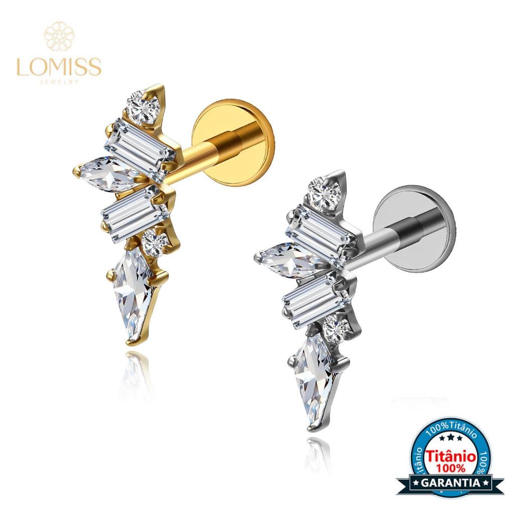 Piercing titânio com 6 Pedras Zircônia para Helix, Tragus, Conch, Boca-Medusa e Outros