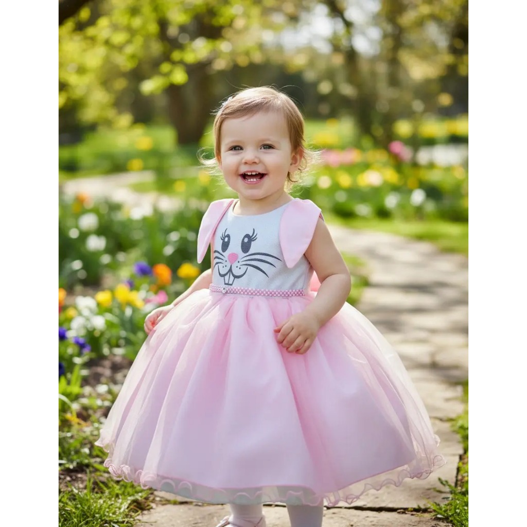 Vestido Coelha Infantil Bebê Menina Coelhinha Páscoa Temático Festa Com Cinto Pérolas Rosa