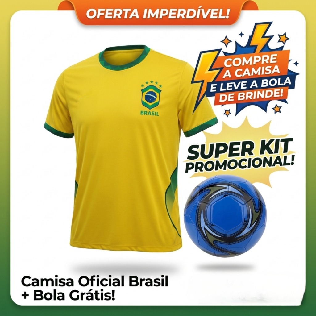 Camisa do Brasil Masculina Amarela Seleção Brasileira + Bola de Futebol