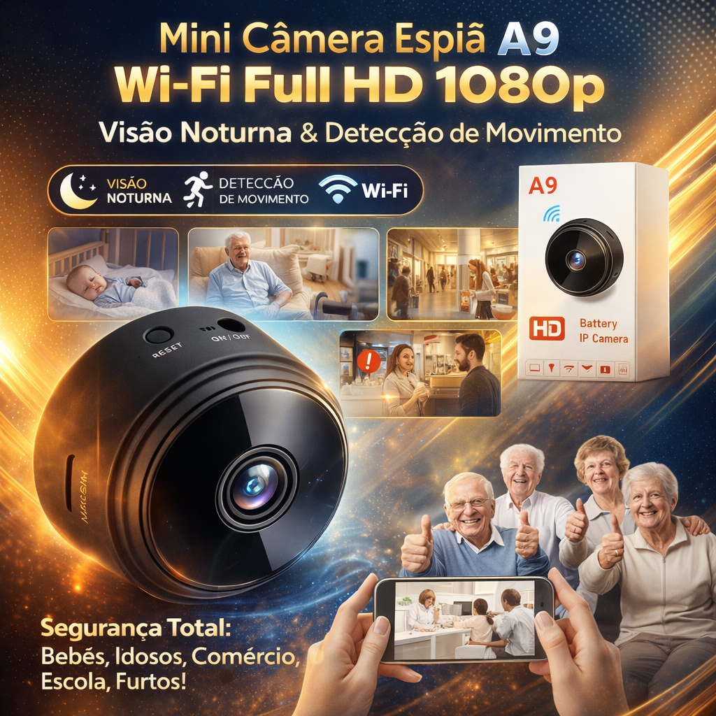 Mini Câmera Espiã Escondida Segurança A9 Wi-Fi Full HD 1080p Baba Eletrônica Idosos Teste