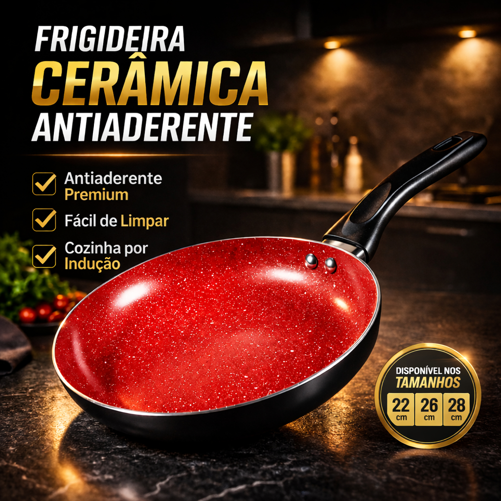 Frigideira Antiaderente Indução 28cm Cerâmica Durável Fácil Limpeza Resistente Profissional Alumínio