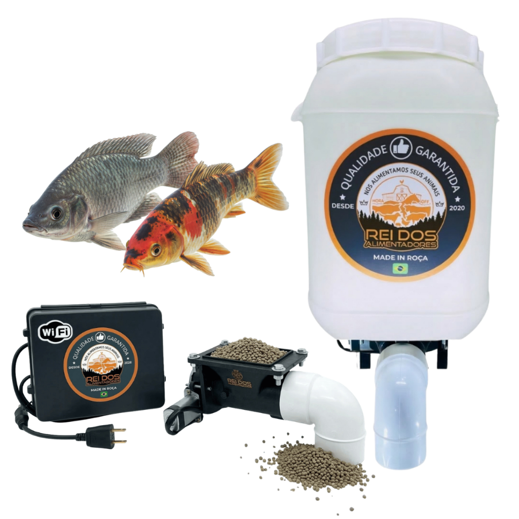 Comedouro Automático de Ração para Peixes Carpas com Reservatório 25L e Timer WiFi Externo