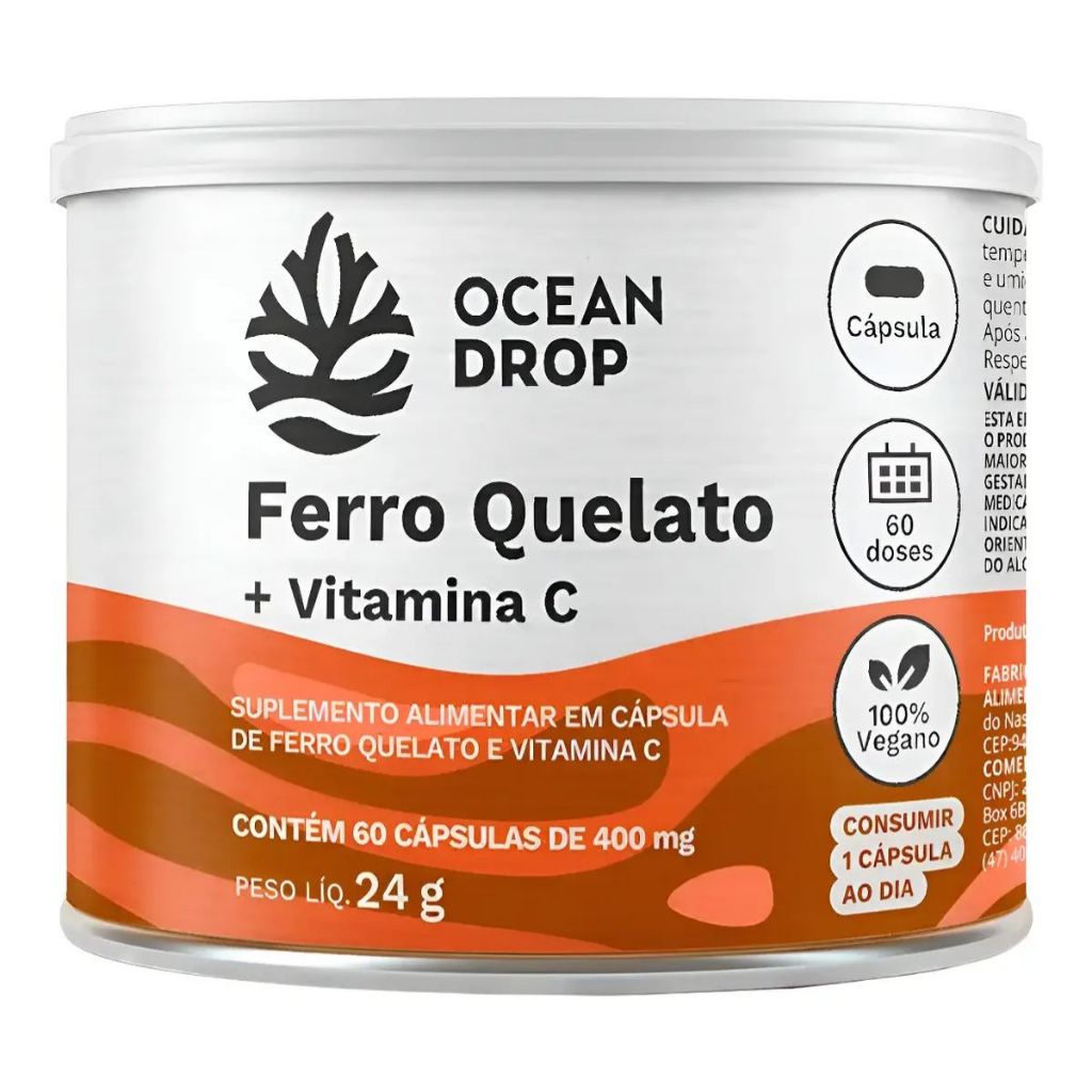 Ferro Quelato Vitamina C 60 caps 400mg - Ocean Drop