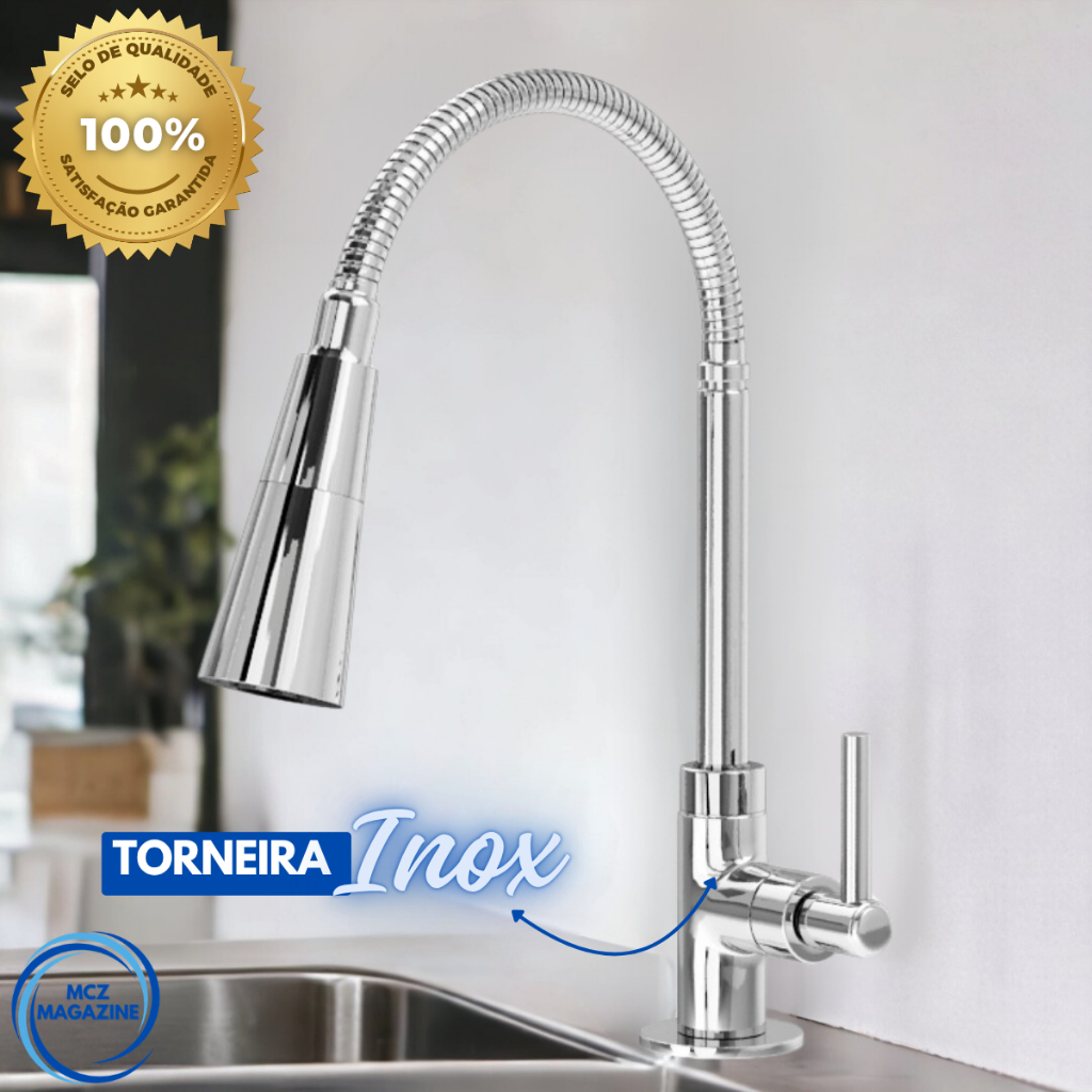 Torneira Pia Cozinha Gourmet Inox Chuveirinho Cozinha Bancada Flexível 1/4 de Volta Inox em Oferta na Shopee