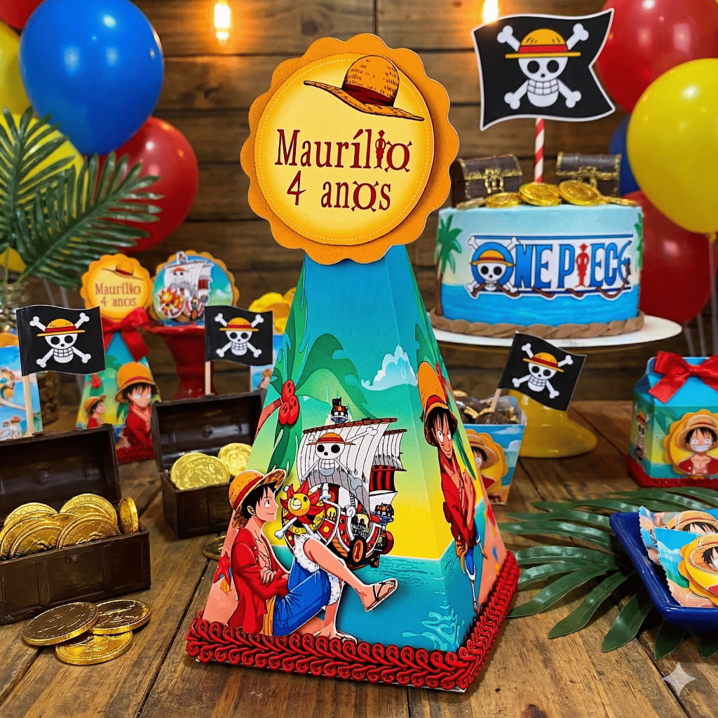 Caixinha Pirâmide Cone One Piece: Lembrancinha Personalizados Kit Festa Aniversário - Decoração 3D