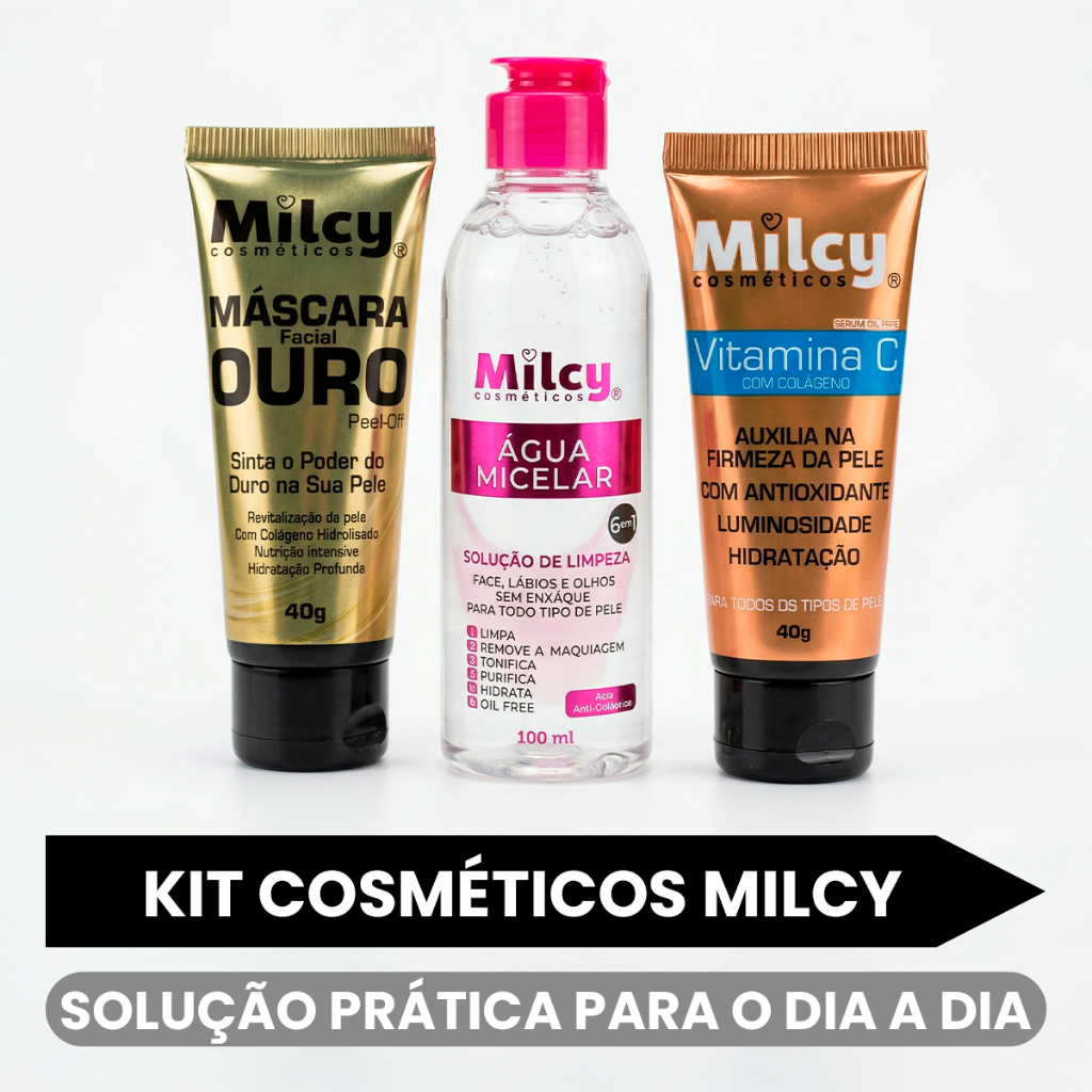 Kit Skin Care Cuidado Facial Limpeza Ouro e Vitamina C + 1 Água Micelar Clareador