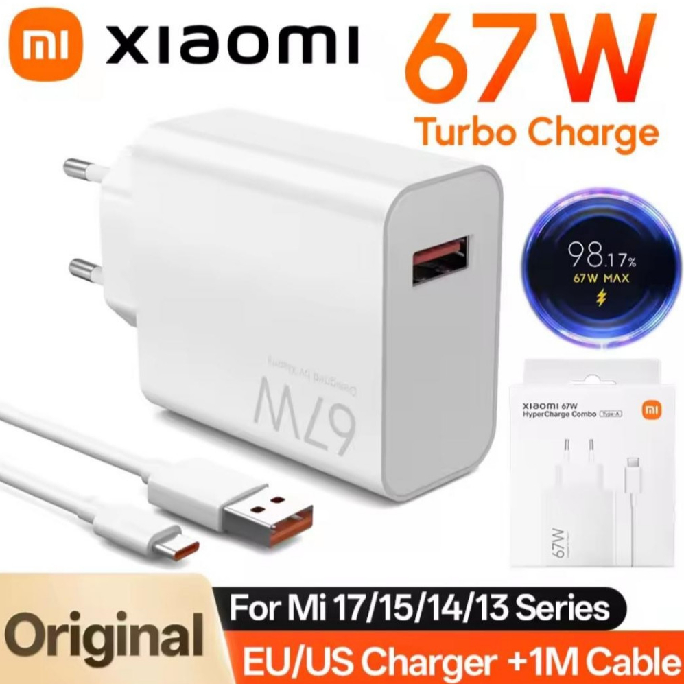 Carregador Xiaomi 67W Turbo Fonte + Cabo Tipo C 6A Mi Turbo Charge Poco Redmi Mi Bivolt
