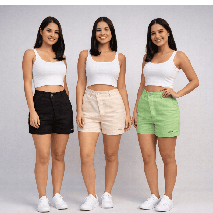Short Linho Alice Fio Cabana Feminino Cintura Alta Viscose Fluido Elegante Versátil Trabalho Praia