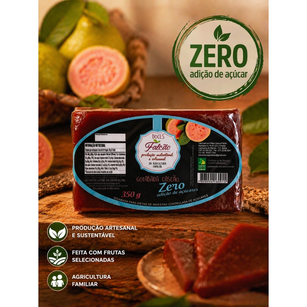 Goiabada Cascão 350g Artesanal Zero Adição de Açúcar - Direto do Produtor Pedaços da fruta Diet