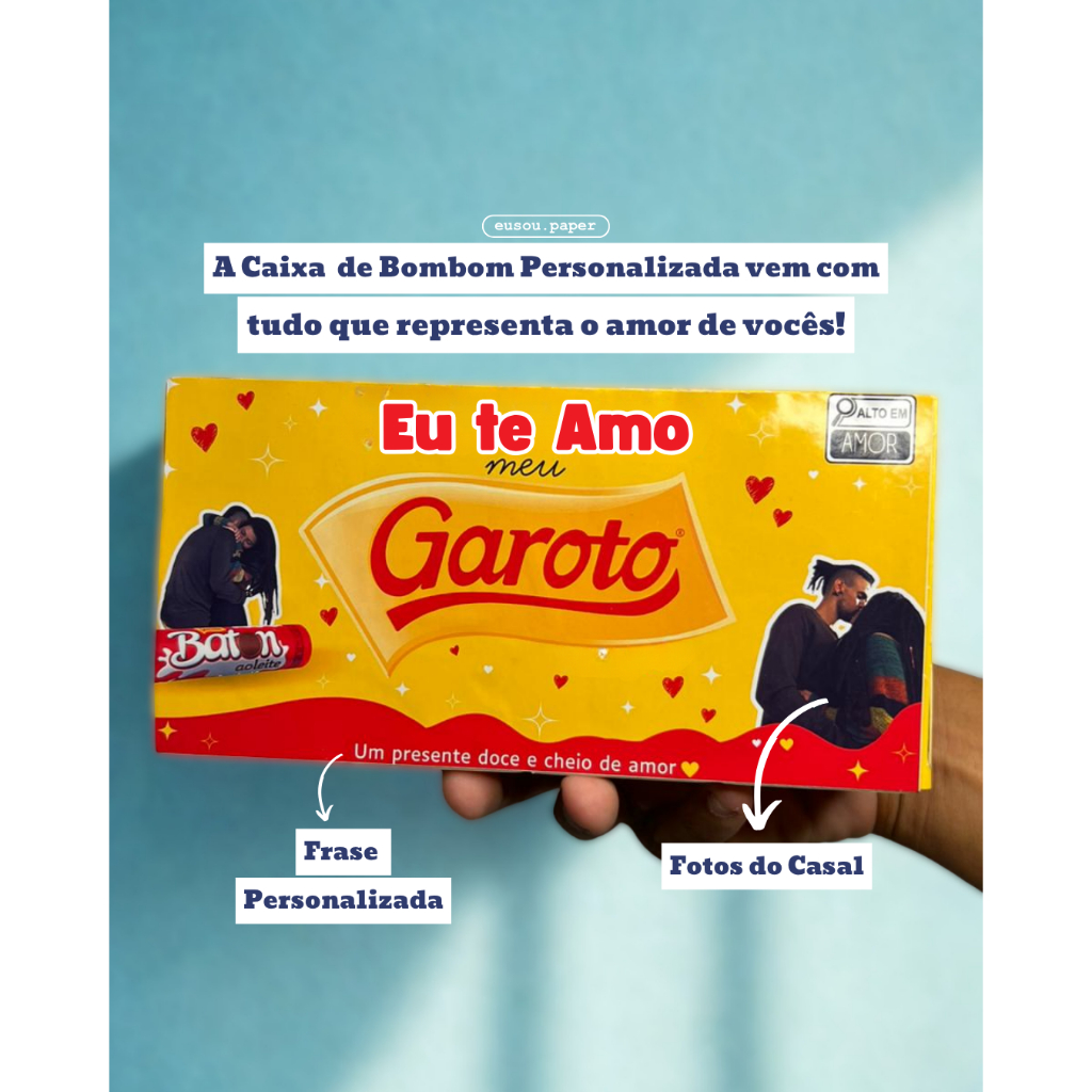 Caixa De Bombom Personalizada Namorados Casal Presente Fofo Diferente Chocolate Adesivo Com Fotos