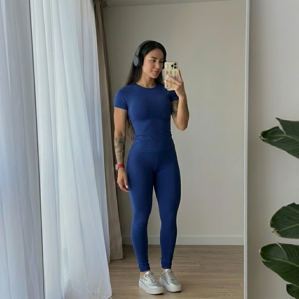 Conjunto De Academia Legging e Camiseta De Compressão Conjunto Feminino Calça Suplex
