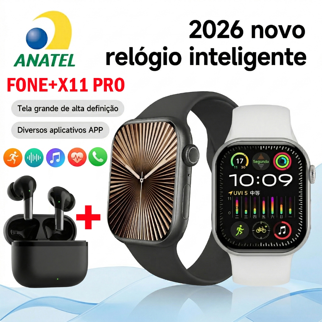 2026 Novo SmartWatch Original X11PRO GPS, NFC Bluetooth Call com função de monitoramento cardíaco-Smartwatch+FONE