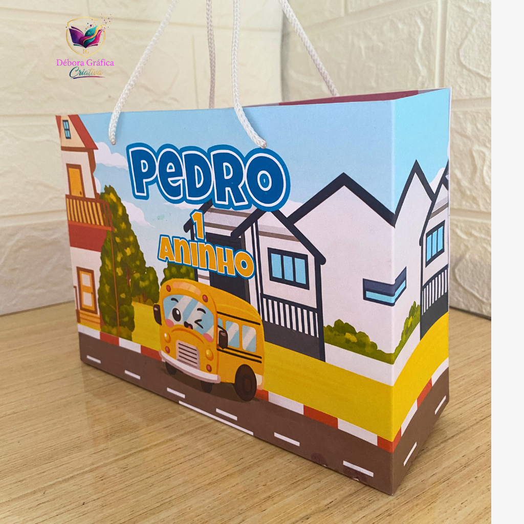 Sacolinha Personalizada Meios de Transporte | Lembrancinha de Aniversário | Sacolinha de Aniversario | Ônibus