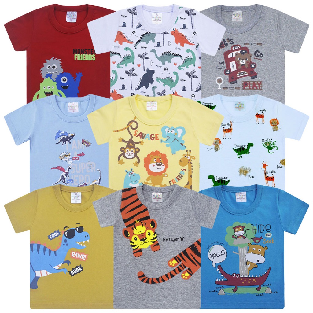 Kit 5 Camisetas Menino Cores Sortidas, 100% Algodão.