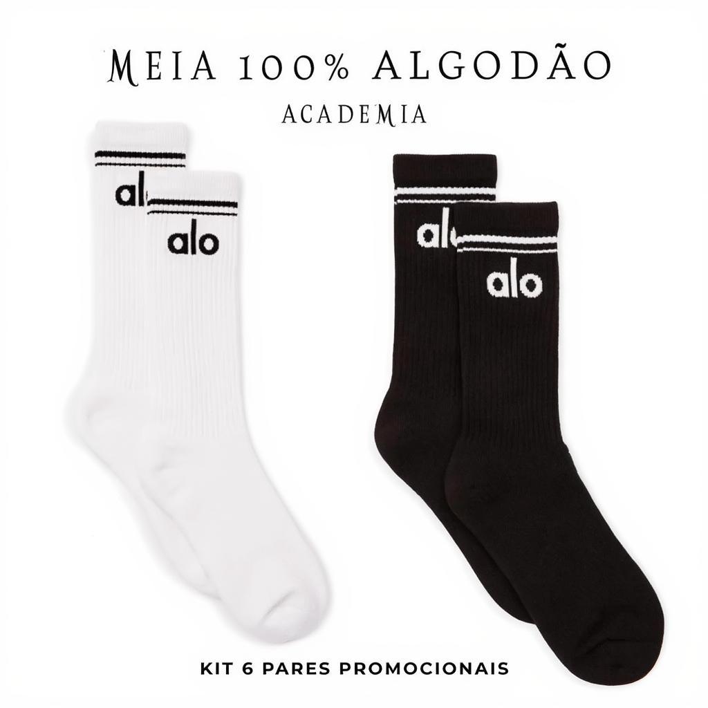 Kit 6 Pares Meia Cano Longo Academia Esportiva 100% Algodão Premium