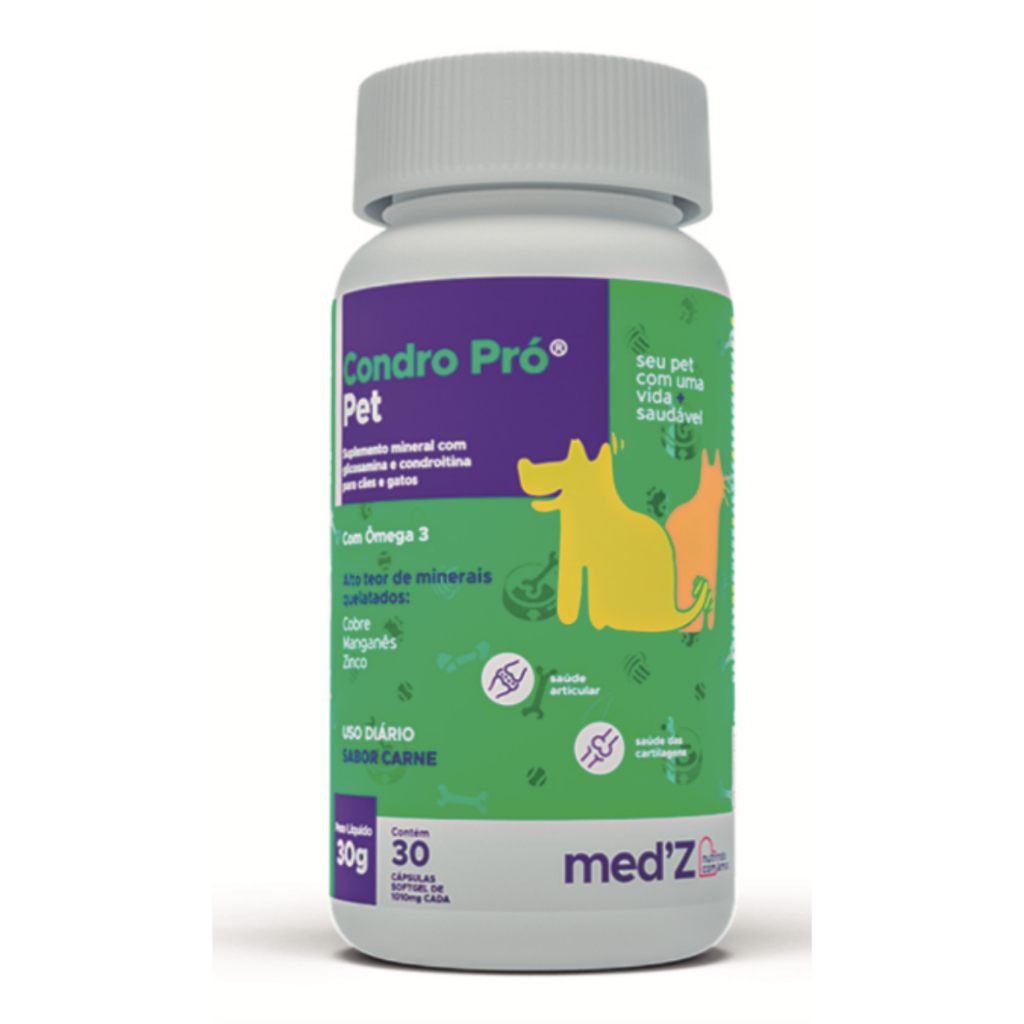 Condro Pro Pet Med'z 500 Condroitina A e Glicosamina Suplemento Mineral para Cães e Gatos