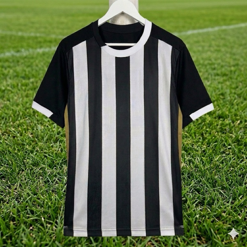Camisa Futebol Preto e Branco Listrada - Modelo Torcedor Masculina