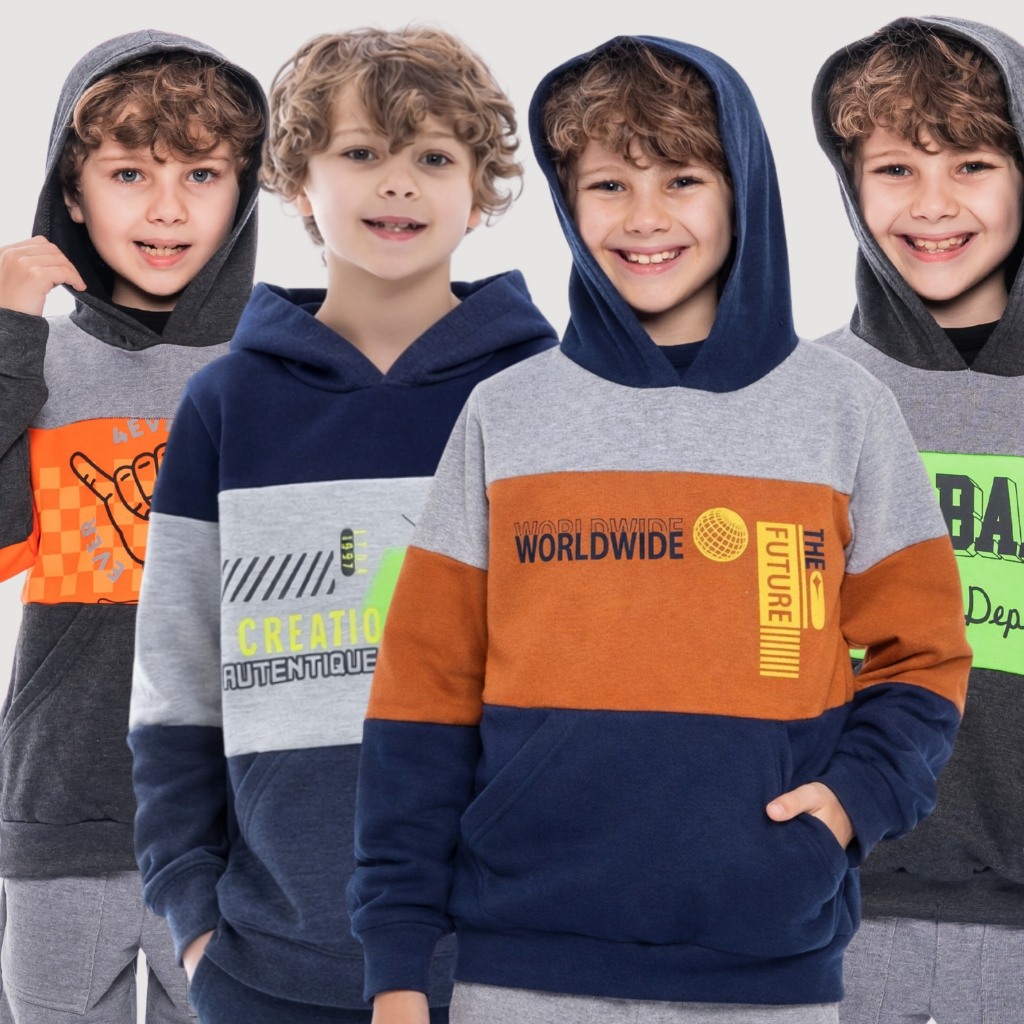 Blusa de Moletom Peluciada Estampada com Capuz Menino 396-A