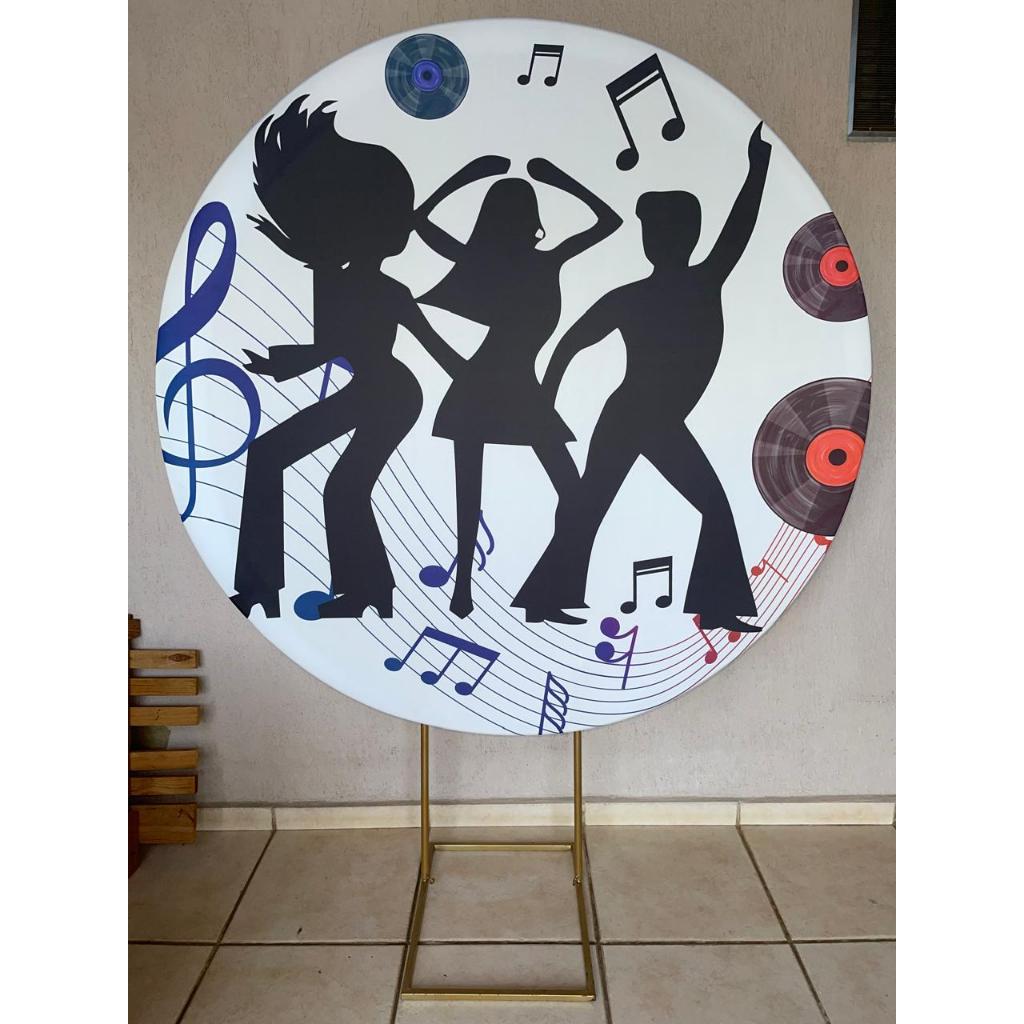 Capa para painel de Festa Redondo 1,50 mts Malha Sublimado Dança Música Anos 70 anos 80 era disco