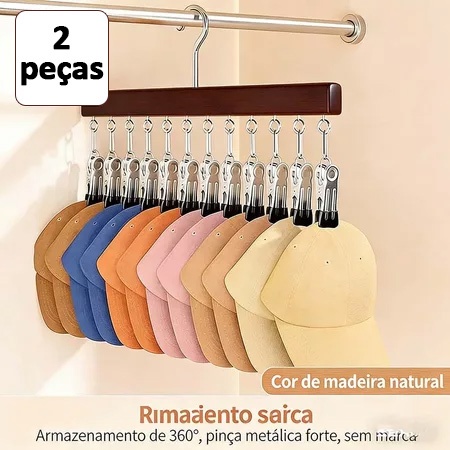 Kit de 1/2 PCS Cabide multifuncional de madeira maciça com 12 prendedores,Para Pendurar Lingeries, Bonés e Meias！