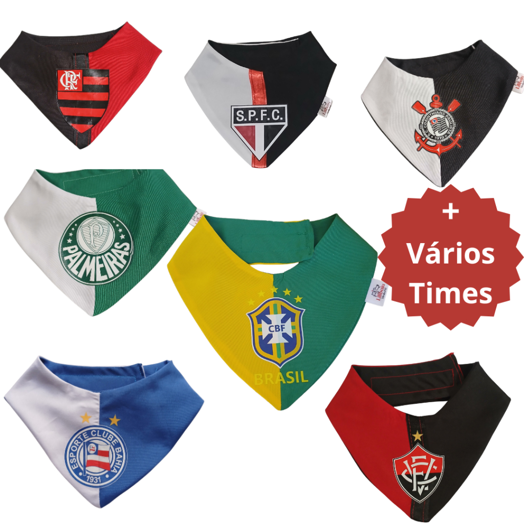 Bandana Pet Vários Times Futebol para Cachorro Acessórios Gravata para Cães e Gatos com Velcro