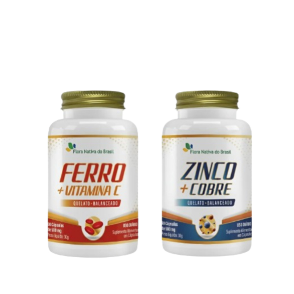 Ferro Quelato, Vitamina C 60cap + Zinco Cobre Quelato 60cap-Suplemento
