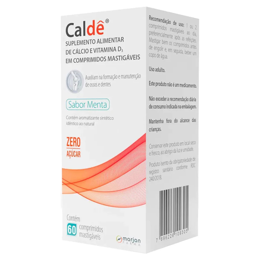 Caldê Menta 60 Comprimidos Mastigáveis Zero Açúcar Cálcio Vitamina D