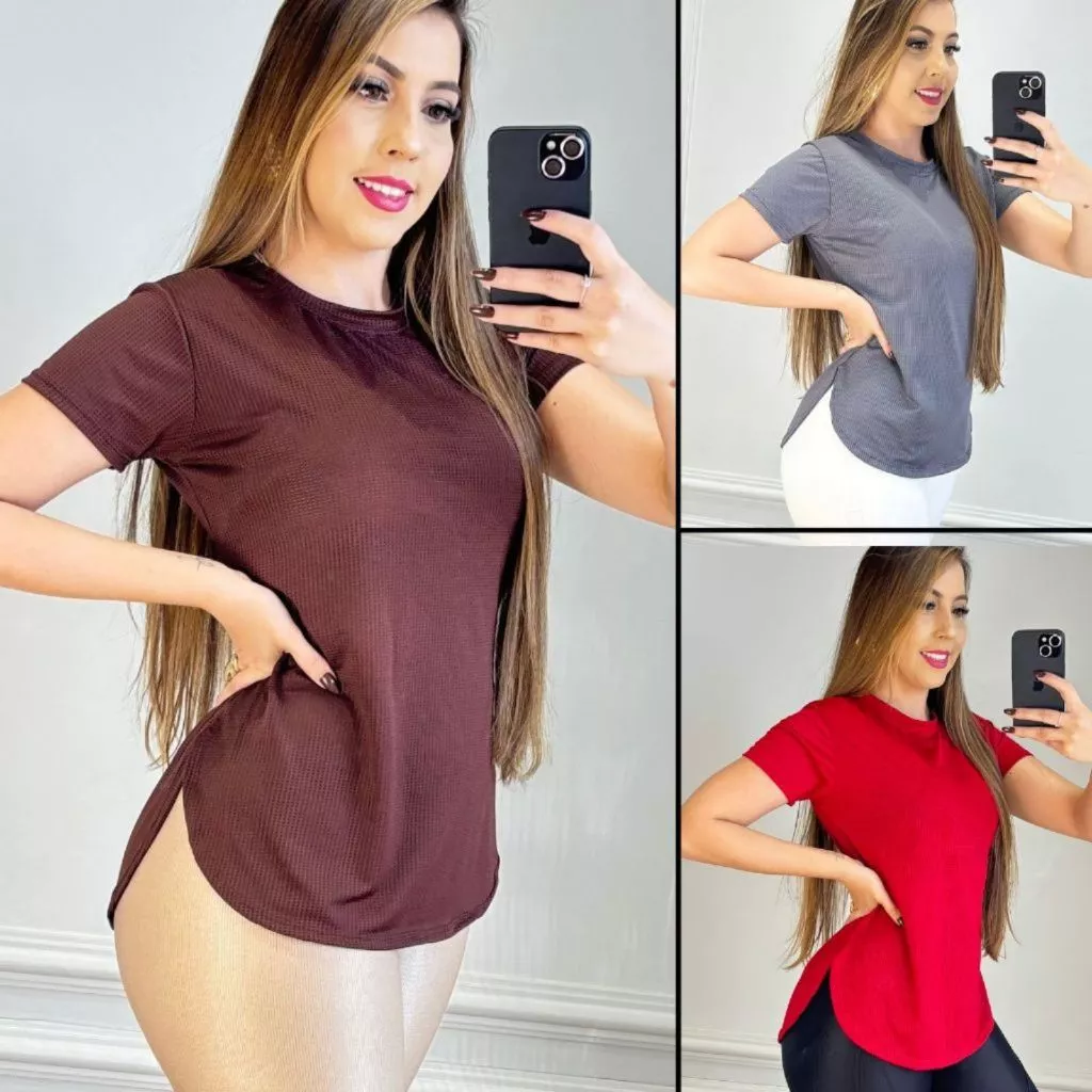 Blusa Academia Feminina oval Com Manga } Blusinhas Veste Leggins Tapa Bumbum Treino Camiseta De Tule Corrida Exercicíos — imagem 1