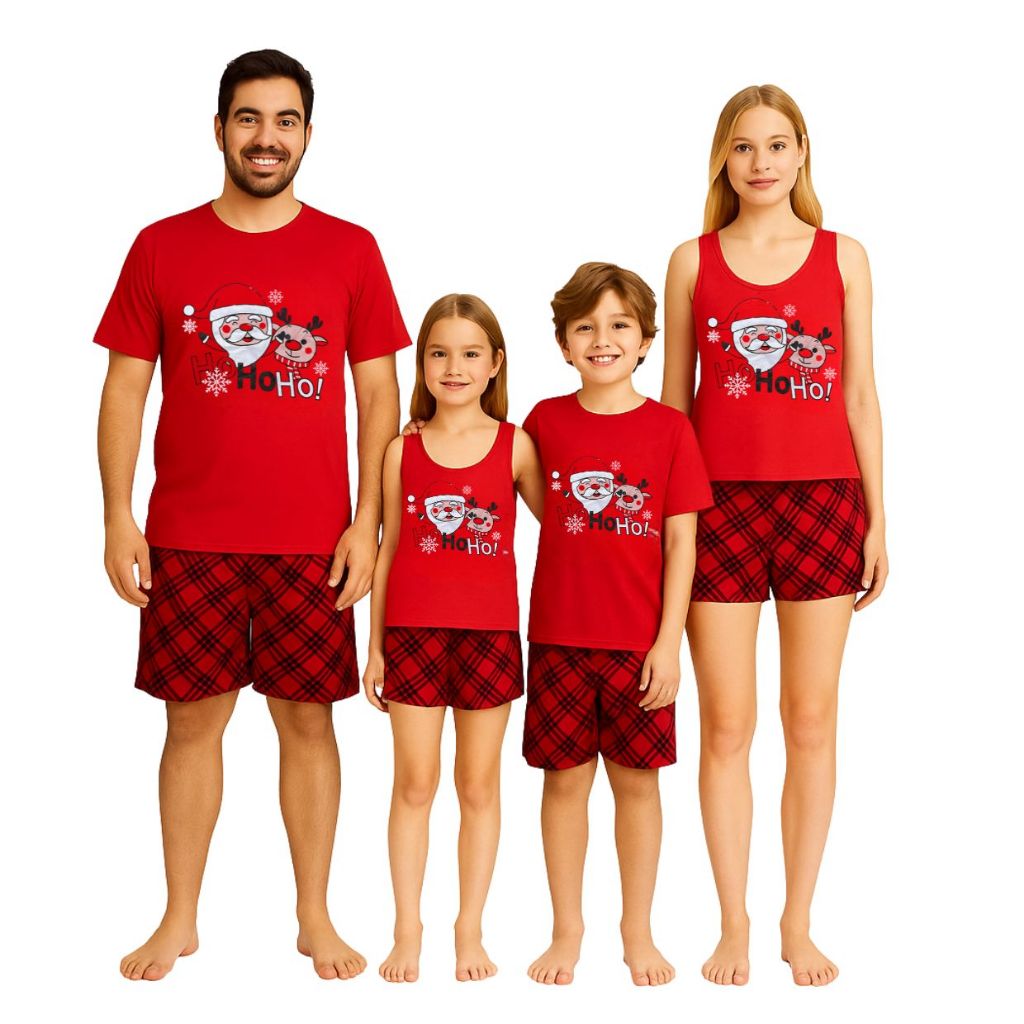 KIT PIJAMA COMBINADO TAL PAI TAL FILHO & TAL MÃE TAL FILHA NOITE DE NATAL VERÃO FAMÍLIA ESTILO COM MUITO CONFORTO OFERTA