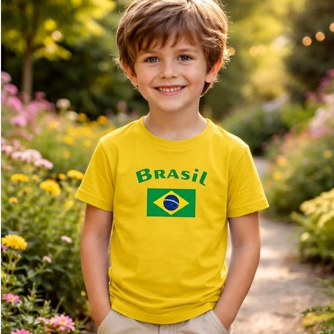 Camiseta Masculina Brasil 100% Algodão – Camisa Seleção Brasileira Verde e Amarela, Confortável, Casual, Estilo Torcedor