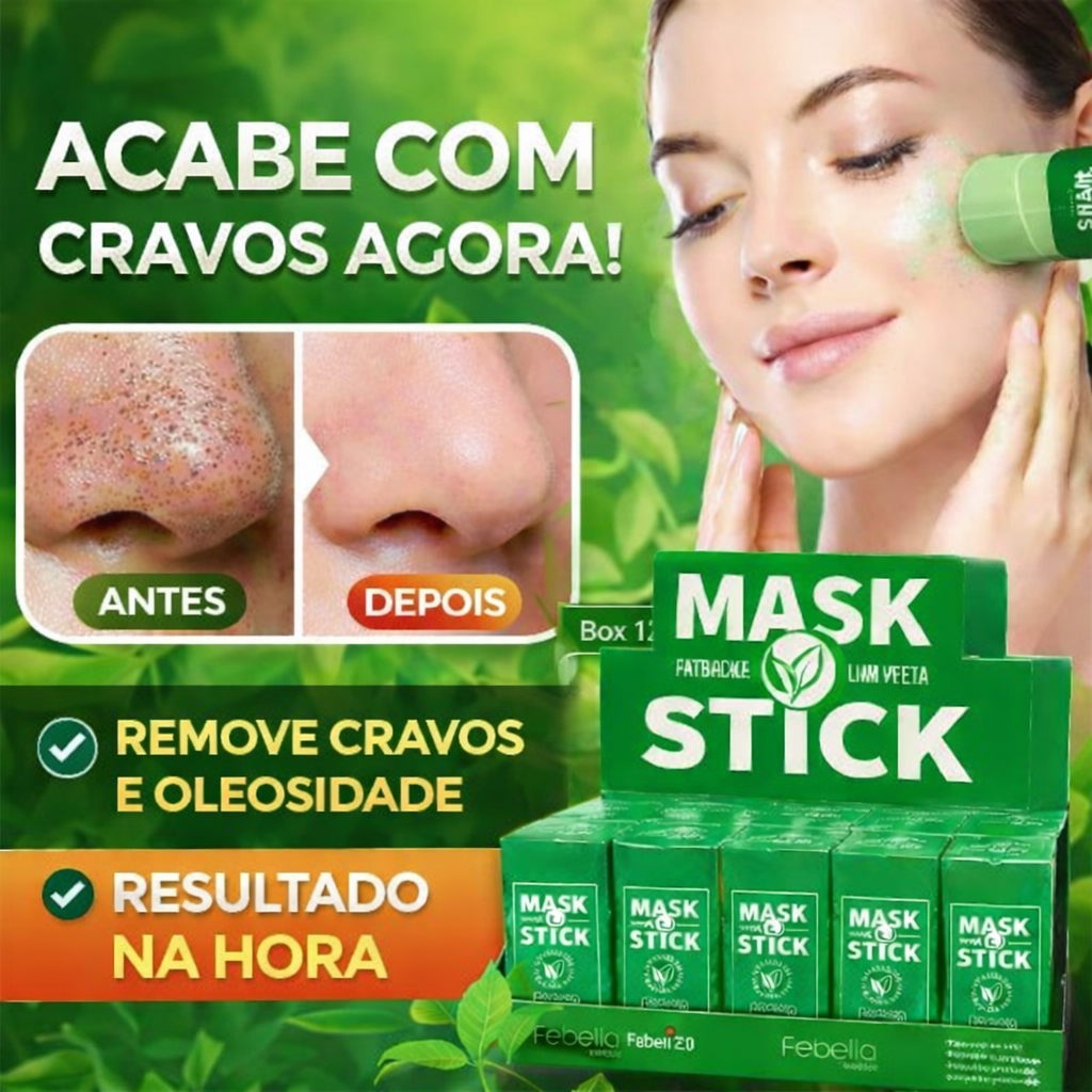 Kit 12 Máscara Facial Chá Verde Stick Anti Acne Remove Cravos Limpeza Profunda Controle Oleosidade Febella