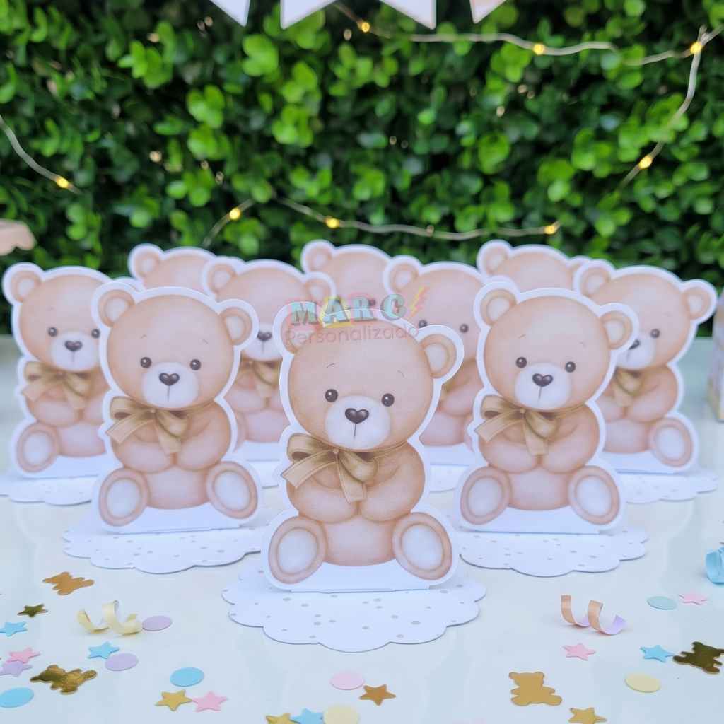Aplique 3D Ursinho Dourado em Pé 5x5 | Enfeite para Latinha, Caixinha Acrílica e Decoração de Mesa Festa