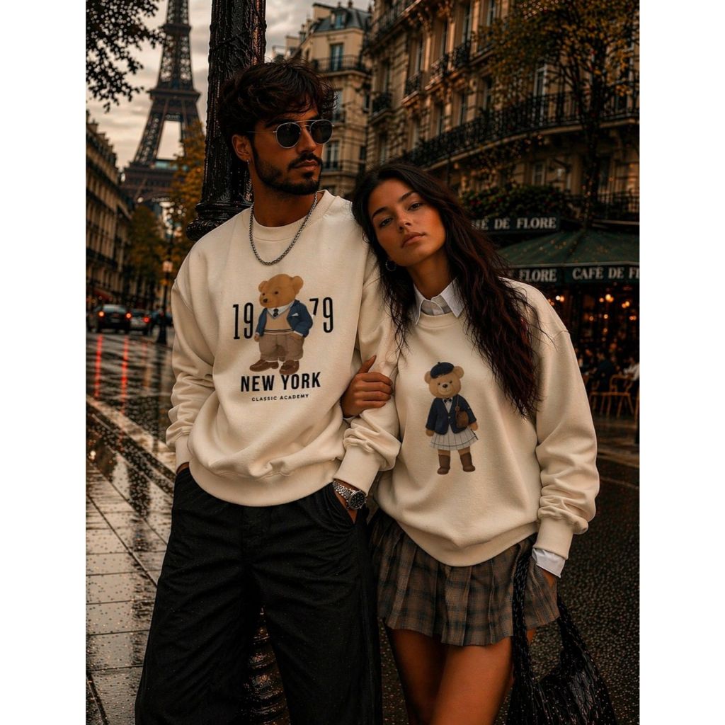 KIT 2 Moletons Casal Gola Redonda Estiloso Blusa de Frio Namorados Algodão Moda Inverno