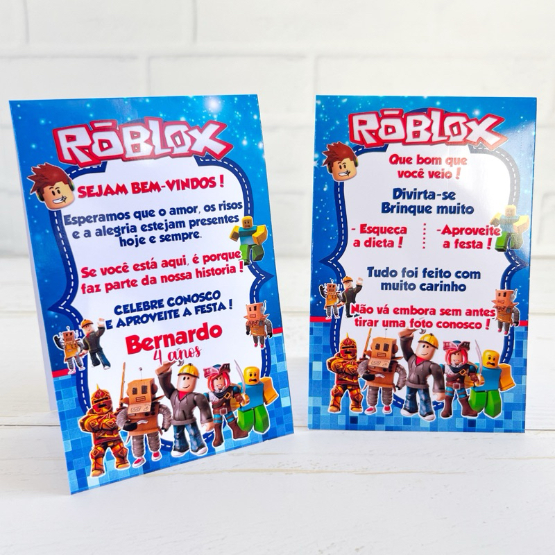 Plaquinha de Mesa Agradecimento - Centro de Mesa Personalizado ROBLOX para Festa Infantil Aniversário Decoração