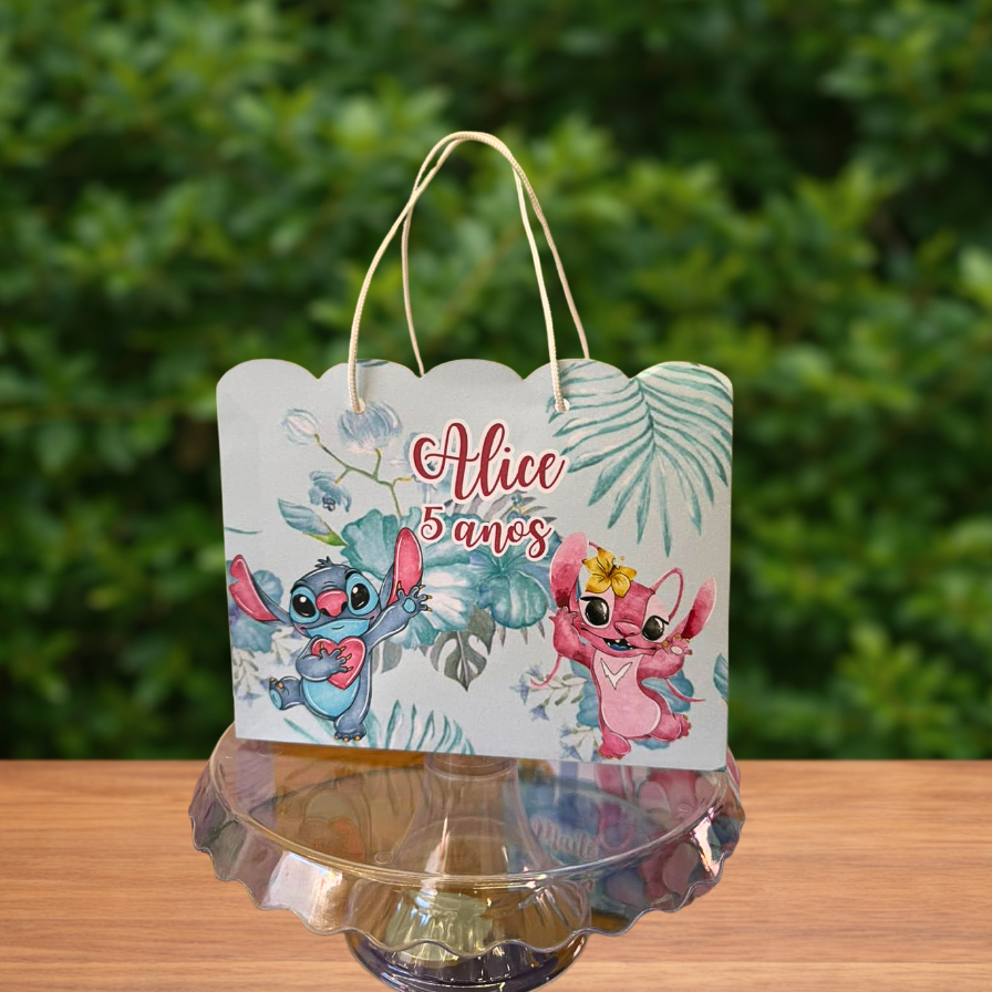 10 Sacolinhas Personalizadas Festa Stitch e Angel 3- Lembrancinha (20x15x5cm)