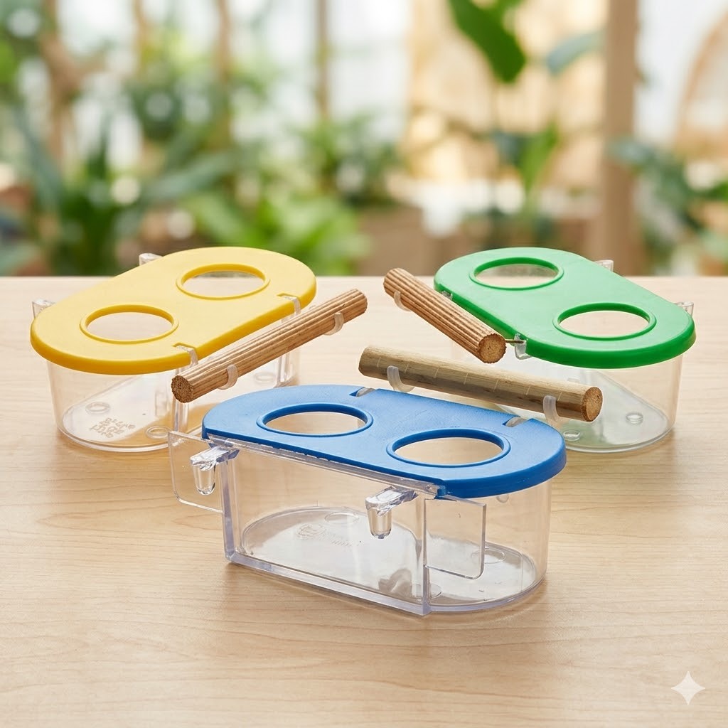 Comedouro para Passaros 2 Furos com poleiro - 3 unidades anti desperdício sementes em Oferta na Shopee