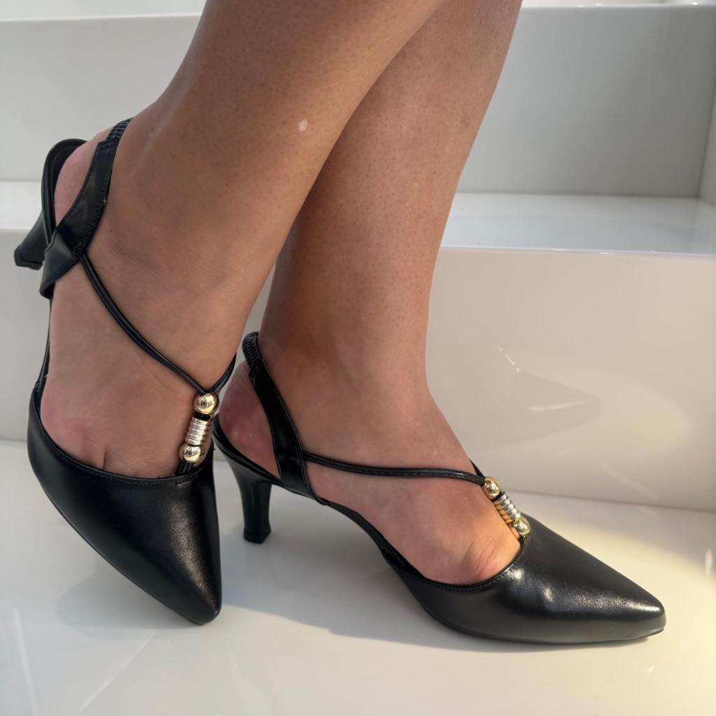 Scarpin Feminino PISAMARE Slingback Salto Fino 8 cm Enfeite Elegante Confortável