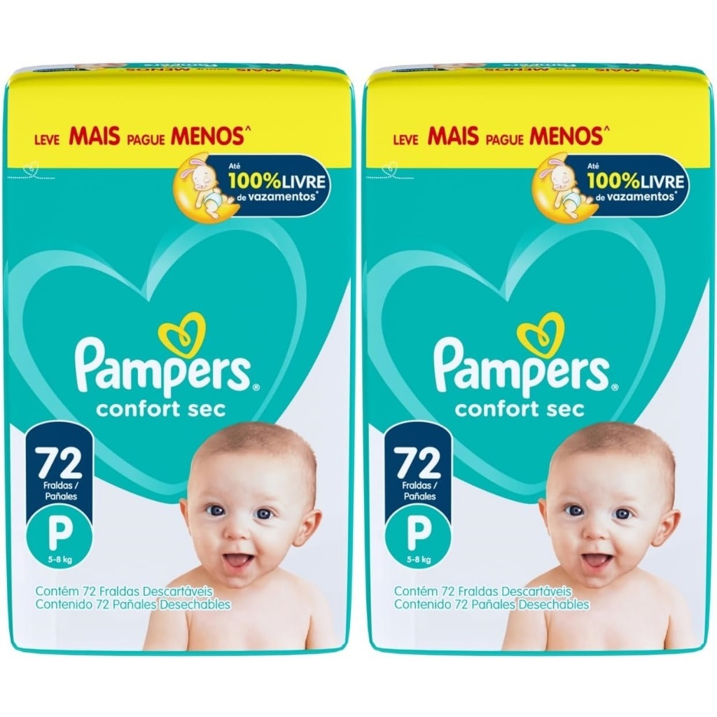 Kit 2 Pacotes Fralda Pampers Confort Sec P 72 unidades cada