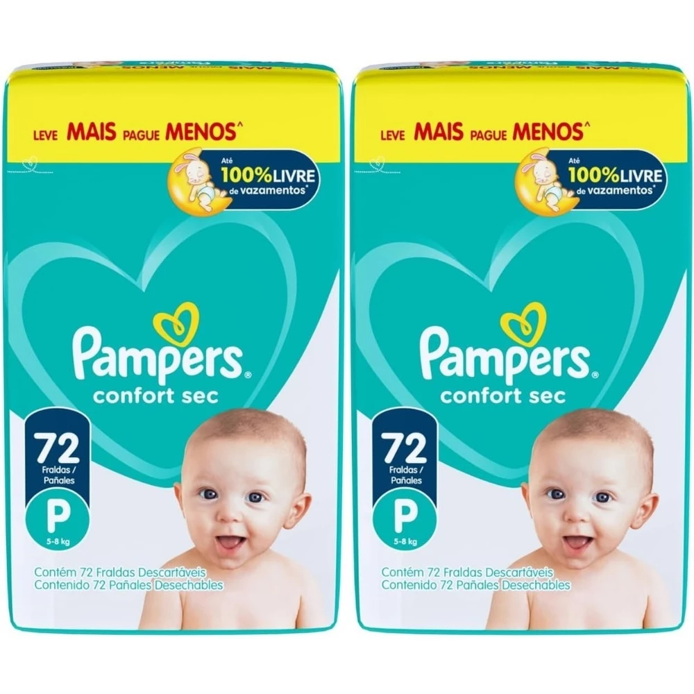 Kit 2 Pacotes Fralda Pampers Confort Sec P 72 unidades cada