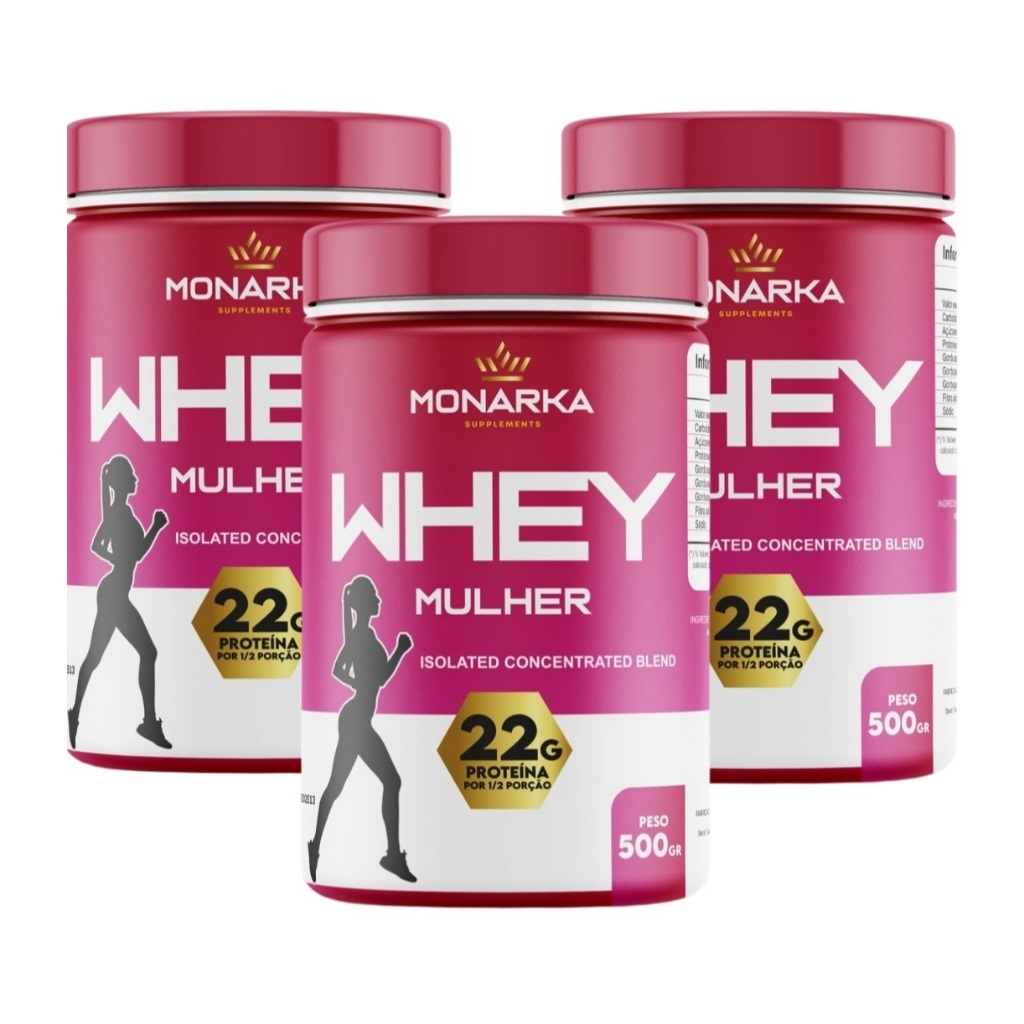 KIT 3 Whey Protein Mulher 1,5Kg 22g proteína - Blend Feminino - Isolado e Concentrado - Suplemento