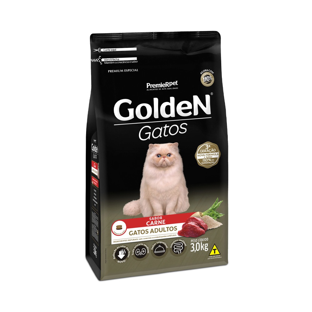 Ração pra Gatos Adultos Sabor Carne 3kg Golden