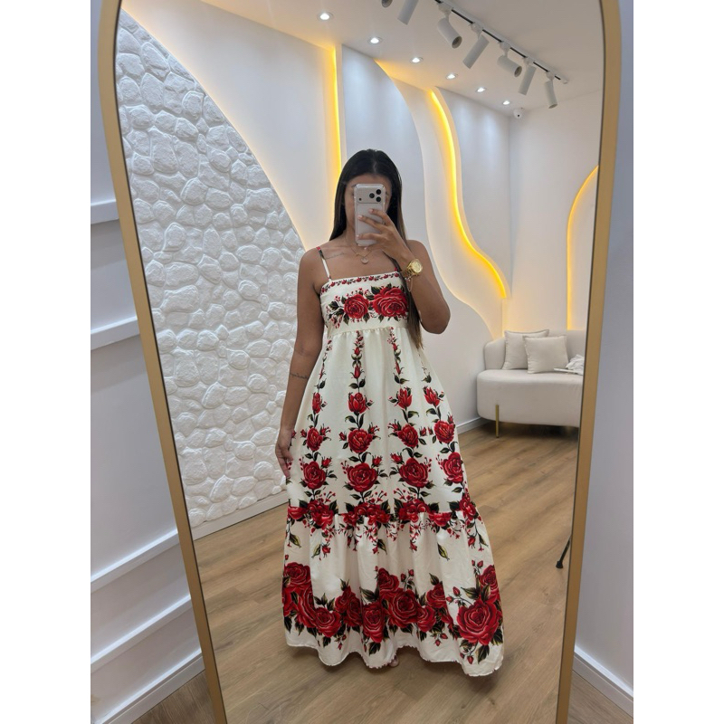 VESTIDO ROSANA PATY GIRL ELEGANTE LONGO FLORAL