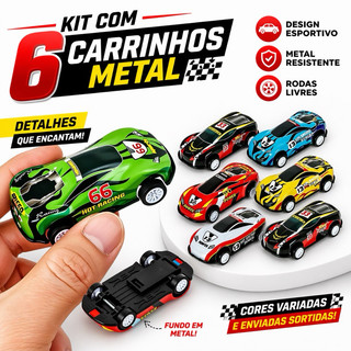 Carrinhos de metal, Kit 6 Carros de Metal, tipo hot wheels, 6 Carros de Brinquedo de Ferro, Crianças Feliz Colecionáveis